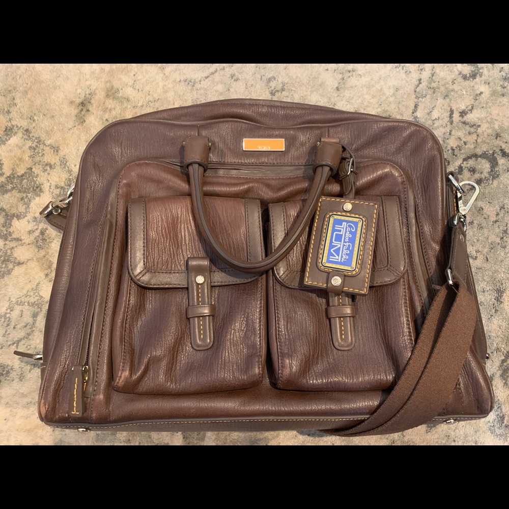 Tumi brown leather laptop briefcase